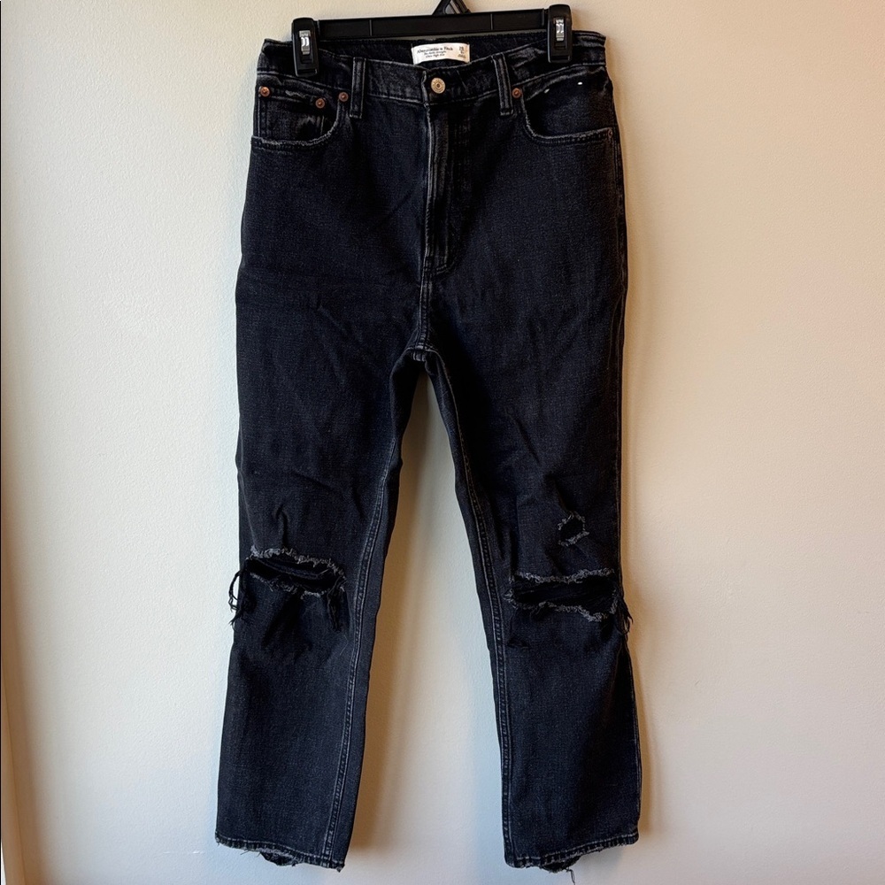 Abercrombie & Fitch Ankle Straight Jeans in Dark Blue